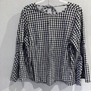 Zac & Rachel Bell Sleeve Checkered Cottagecore Peasant Long Sleeve Blouse